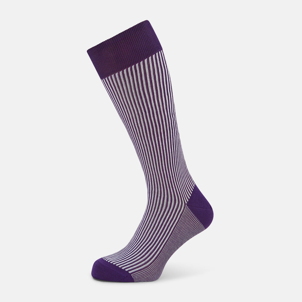 SOCKS SHORT COTTON PURPLE AND WHITE STRIPE 10+