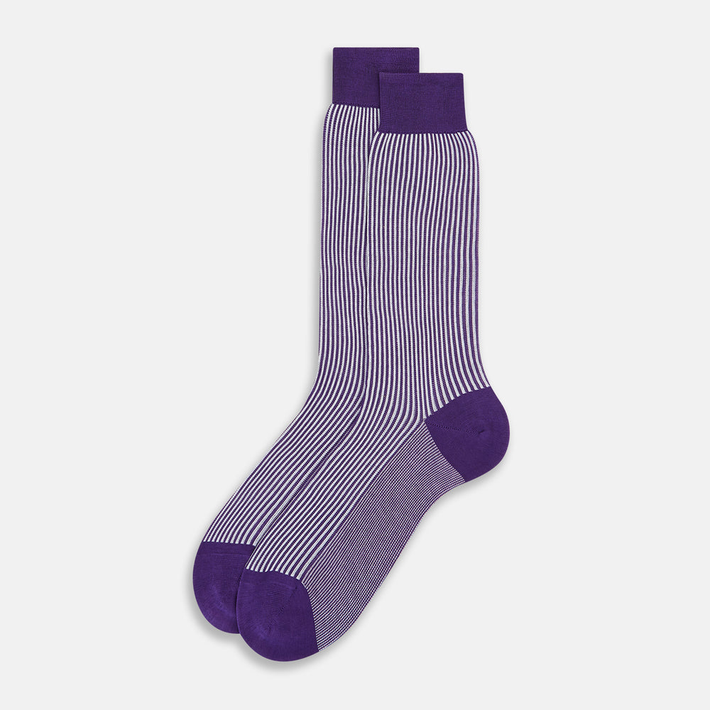 SOCKS SHORT COTTON PURPLE AND WHITE STRIPE 10+