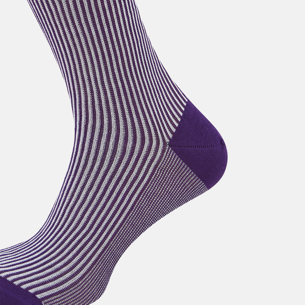 SOCKS SHORT COTTON PURPLE AND WHITE STRIPE 10+
