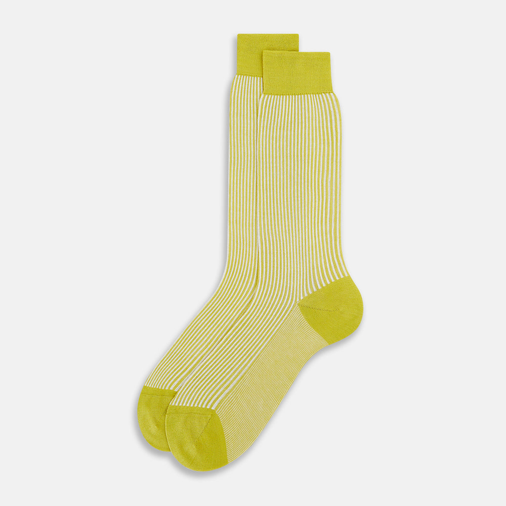 SOCKS SHORT COTTON CHARTREUSE LEMON STRIPE 10+