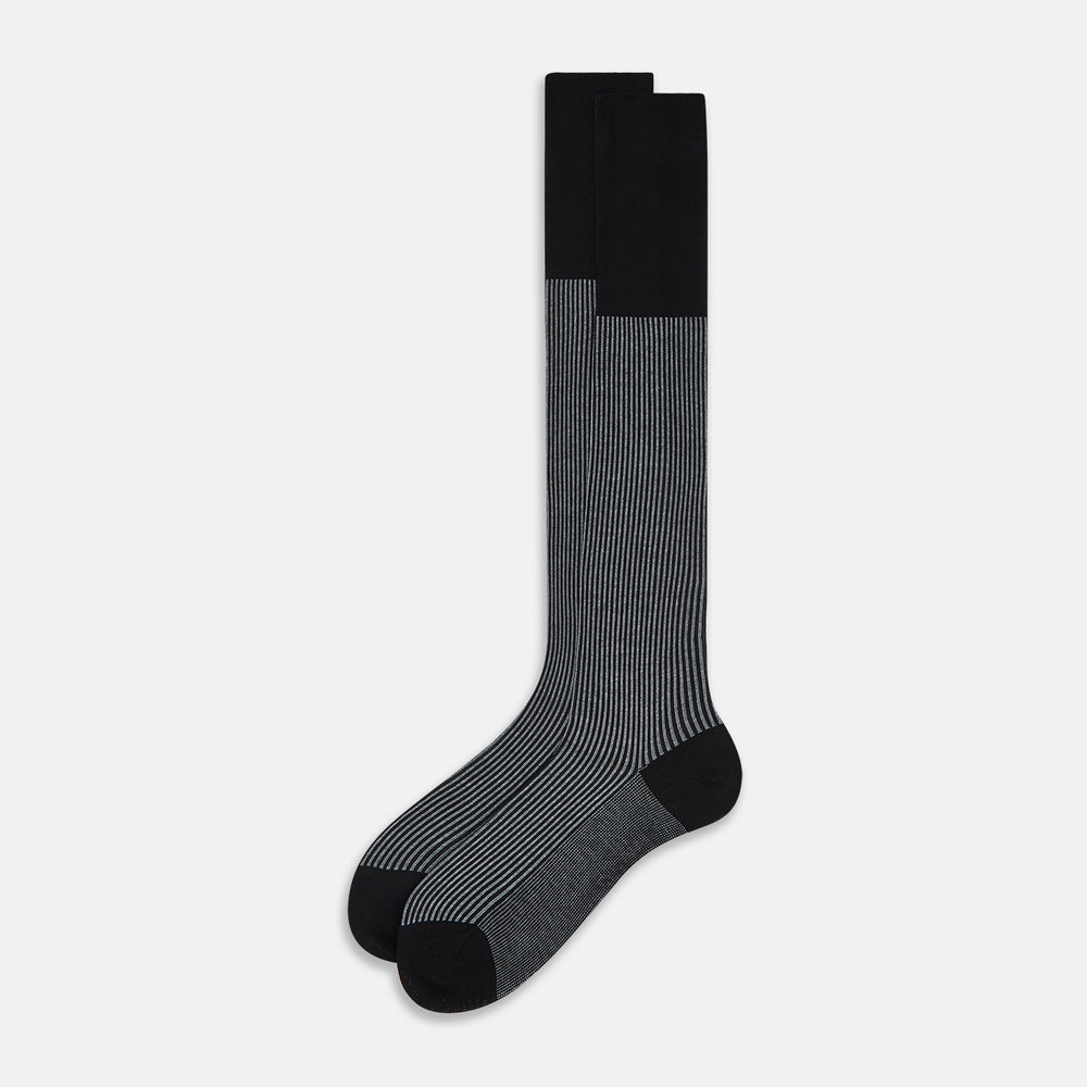 SOCKS LONG COTTON CHARCOAL STRIPE 13