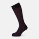 A single, mid-length cotton sock from Turnbull & Asser UK, featuring navy and black vertical stripes, is displayed against a plain white background.