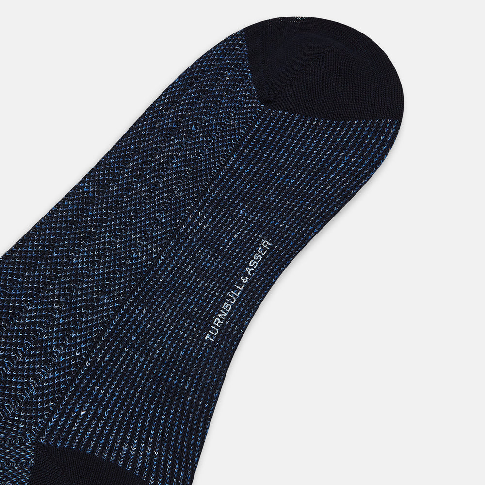 SOCKS SHORT COTTON/LINEN RIB NAVY 11+