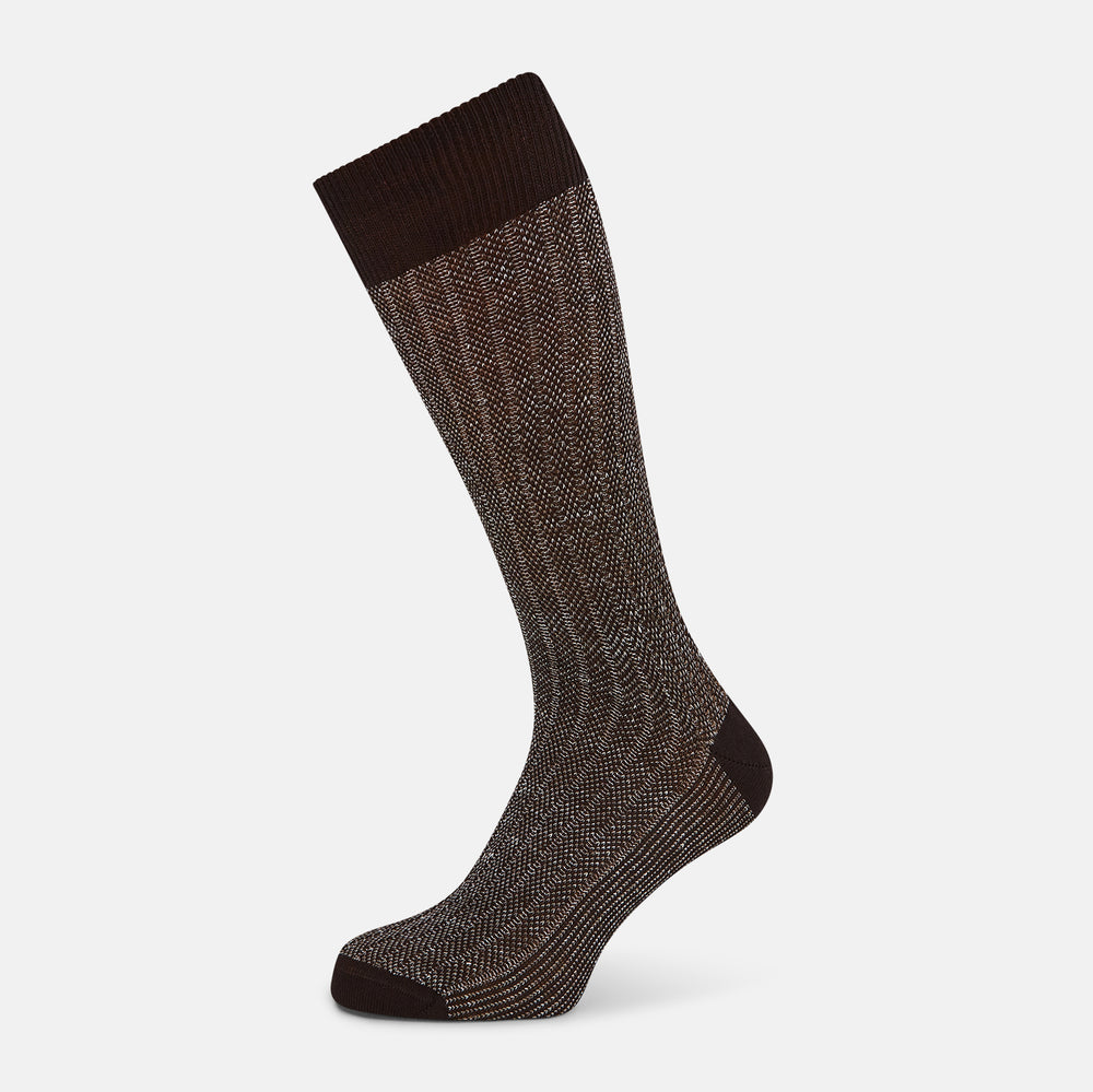 SOCKS SHORT COTTON/LINEN RIB DARK CHOCOLATE 12