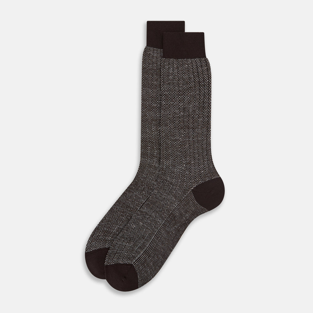 SOCKS SHORT COTTON/LINEN RIB DARK CHOCOLATE 12