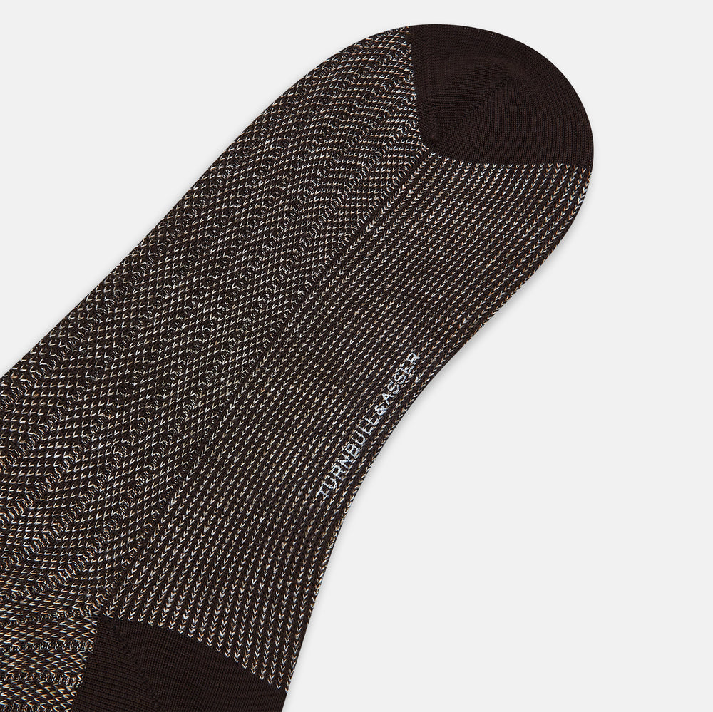 SOCKS SHORT COTTON/LINEN RIB DARK CHOCOLATE 12