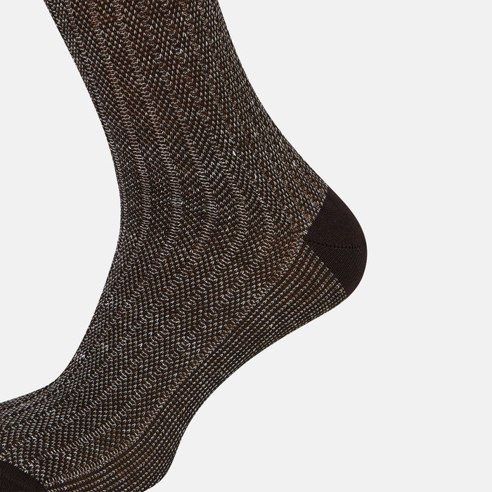 Dark Chocolate Ribbed Cotton-Linen Mid-Length Socks Image 3