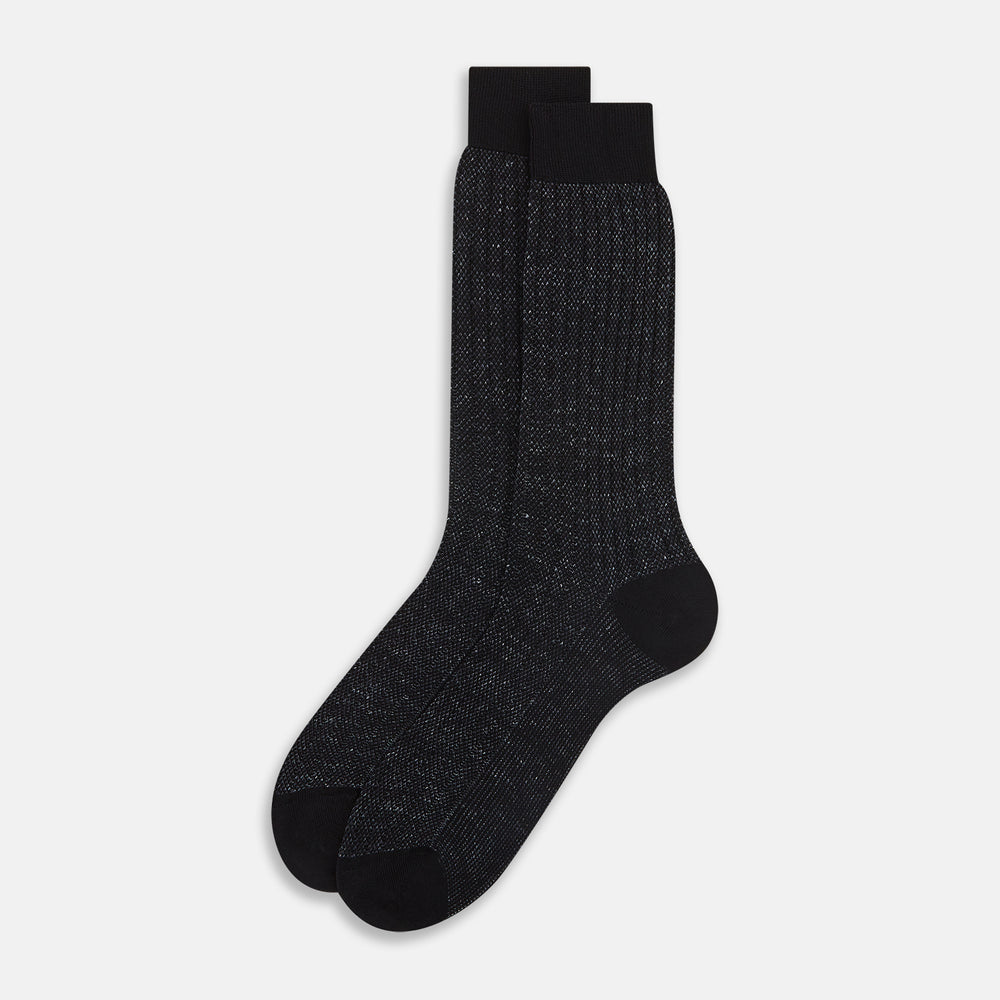 SOCKS SHORT COTTON/LINEN RIB CHARCOAL 12