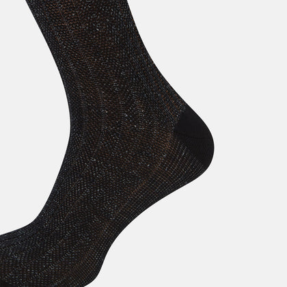 Charcoal Ribbed Cotton-Linen Mid-Length Socks Image 3