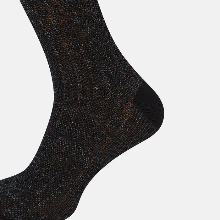 Charcoal Ribbed Cotton-Linen Mid-Length Socks Image 3