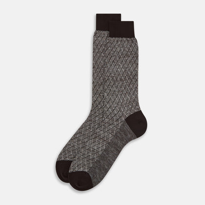 Pine Cone Harlequin Cotton-Linen Mid-Length Socks Image 1
