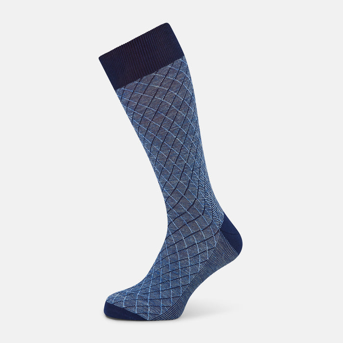 Azzurro Harlequin Cotton-Linen Mid-Length Socks
