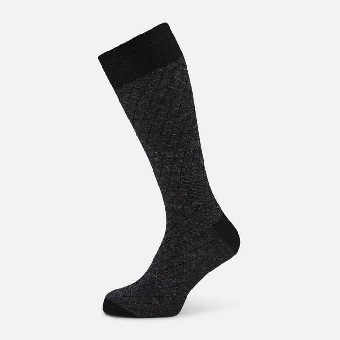 Charcoal Harlequin Cotton-Linen Mid-Length Socks