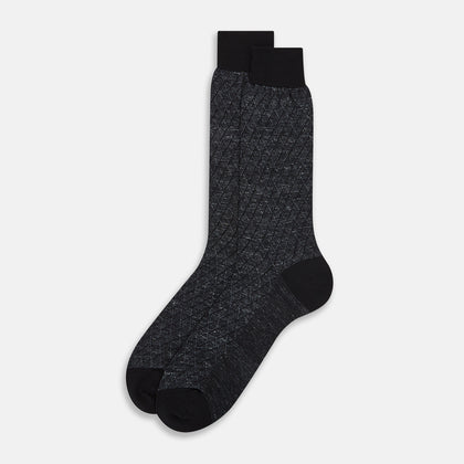 Charcoal Harlequin Cotton-Linen Mid-Length Socks Image 1