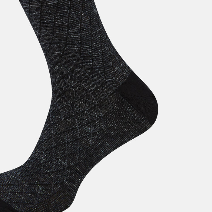 Charcoal Harlequin Cotton-Linen Mid-Length Socks Image 3