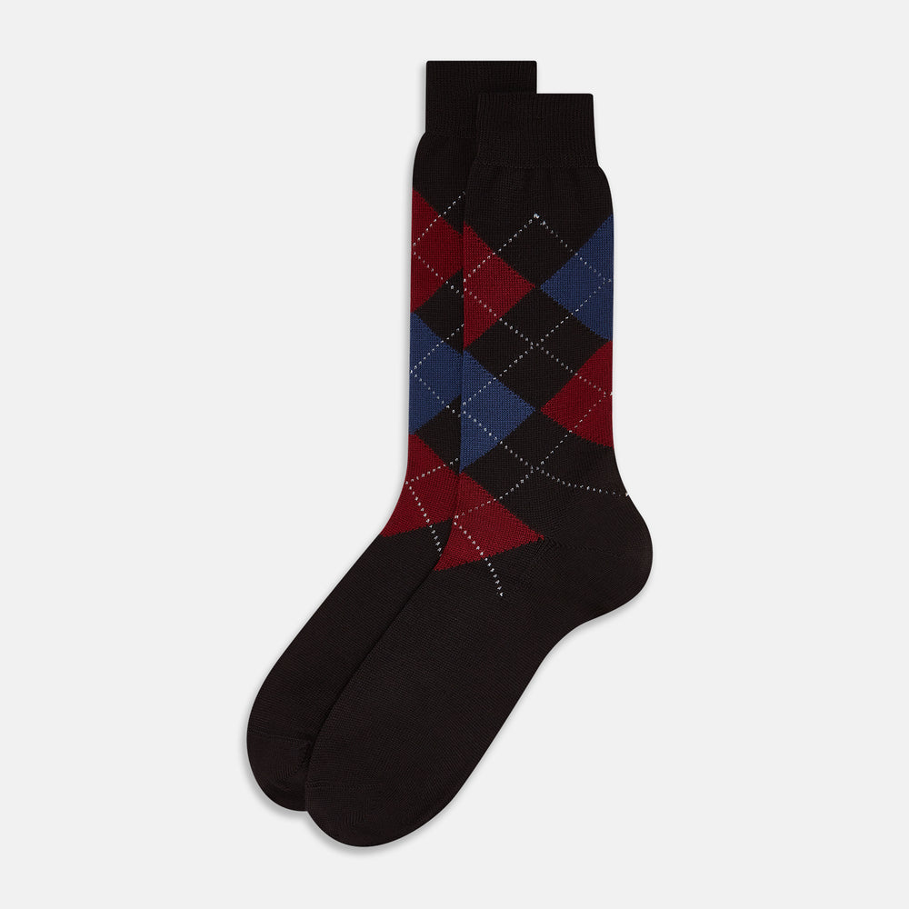 Coffee Check Wool Mid-Length Socks 13
