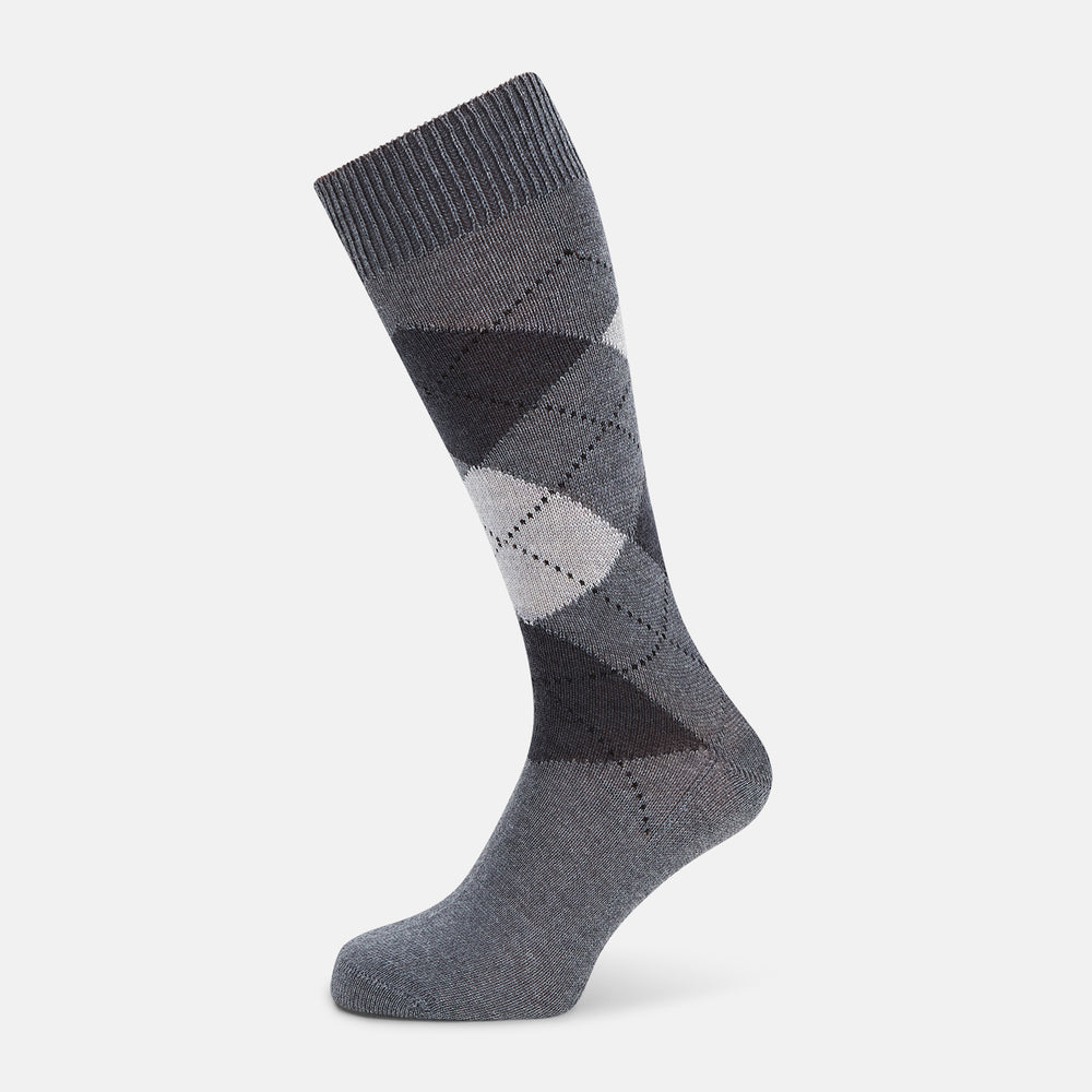 Grey Check Wool Mid-Length Socks 13