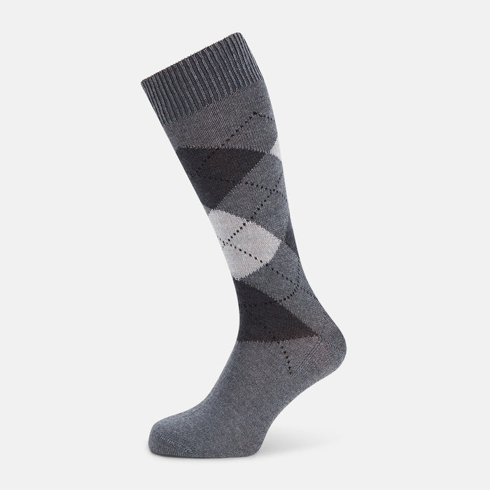 Grey Check Wool Mid-Length Socks