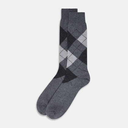 Grey Check Wool Mid-Length Socks Image 1