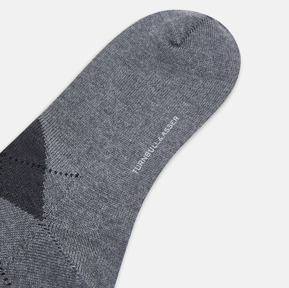 Grey Check Wool Mid-Length Socks 13