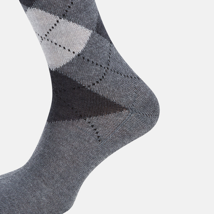 Grey Check Wool Mid-Length Socks Image 3