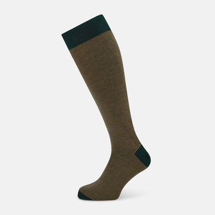 Camel & Forest Green Stripe Wool Long Socks