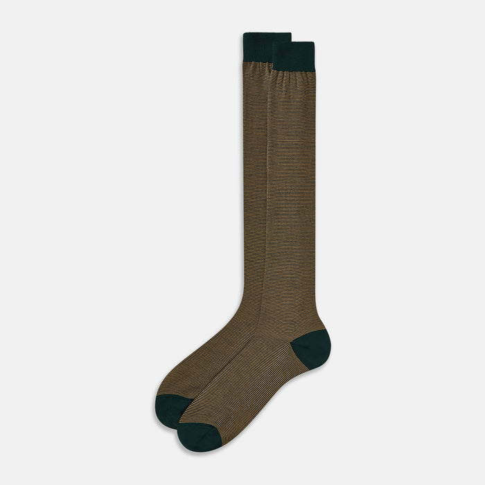 Camel & Forest Green Stripe Wool Long Socks Image 1