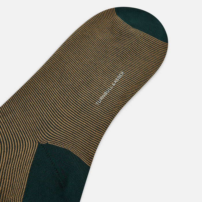 Camel & Forest Green Stripe Wool Long Socks Image 2