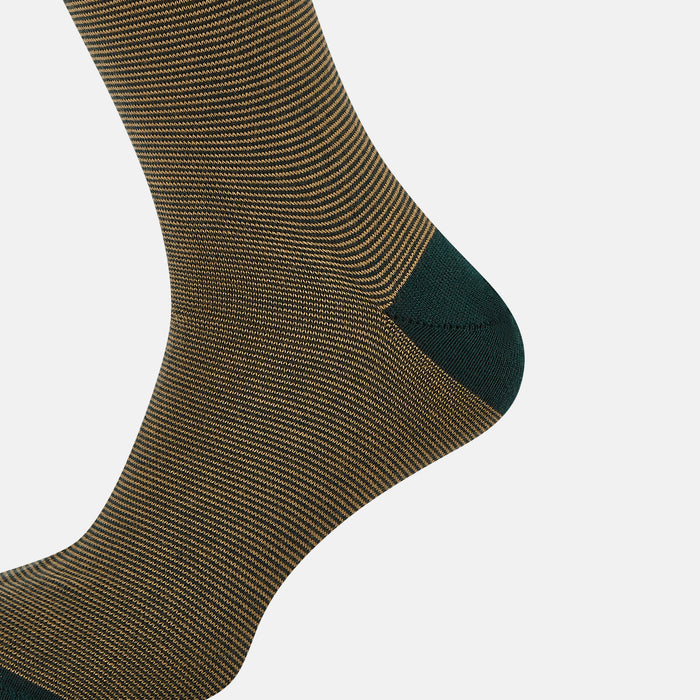 Camel & Forest Green Stripe Wool Long Socks Image 3