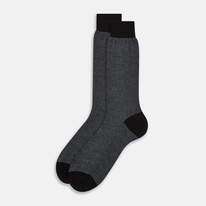Black and Grey Stripe Wool Mid-length Socks Image 1