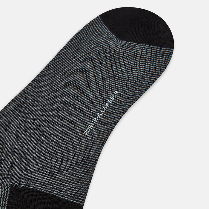 Black and Grey Stripe Wool Mid-length Socks Image 2