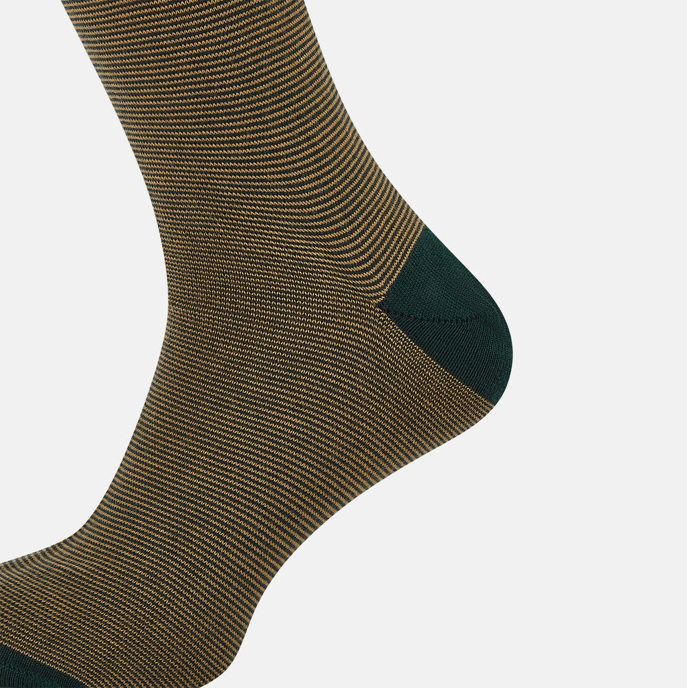 Camel and Forest Green Stripe Wool Mid-length Socks 13