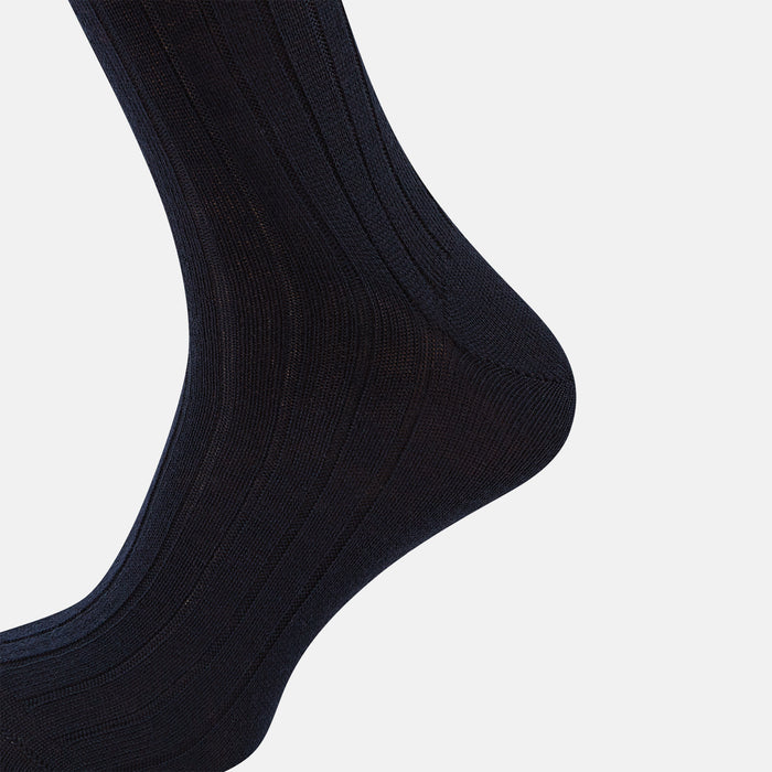 Navy Ribbed Wool Long Socks Image 3
