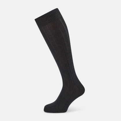 Charcoal Ribbed Wool Long Socks