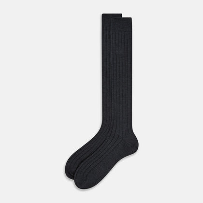 Charcoal Ribbed Wool Long Socks Image 1