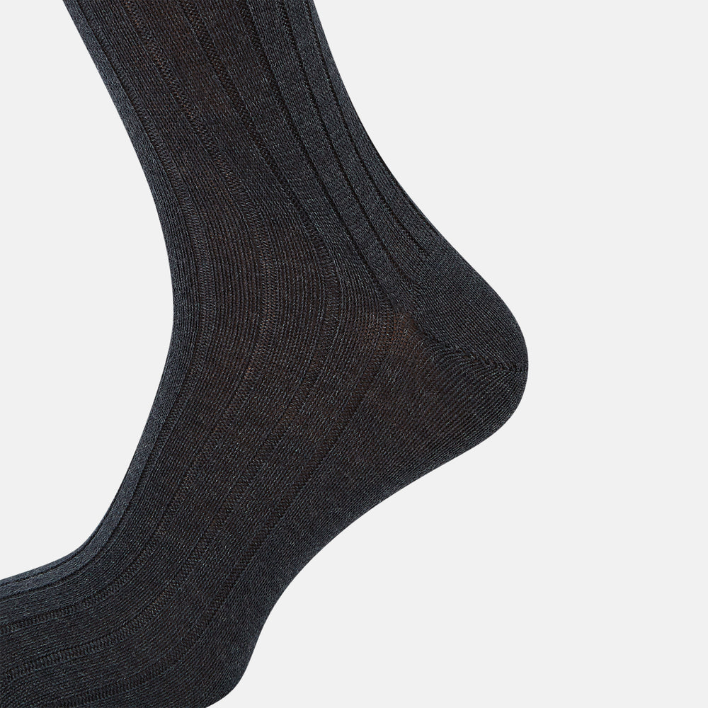 Charcoal Ribbed Wool Long Socks 13