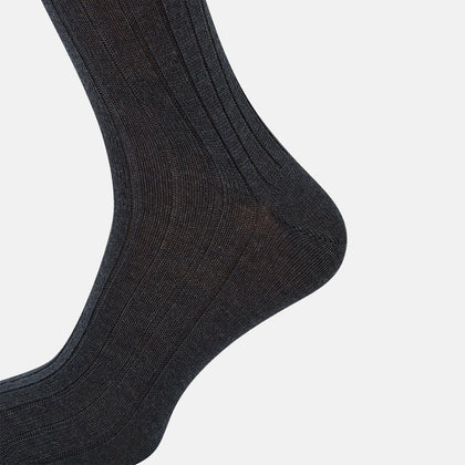Charcoal Ribbed Wool Long Socks Image 3