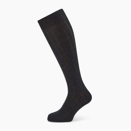Charcoal Ribbed Wool Long Socks Image 4