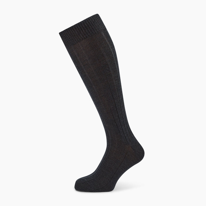 Charcoal Ribbed Wool Long Socks Image 4