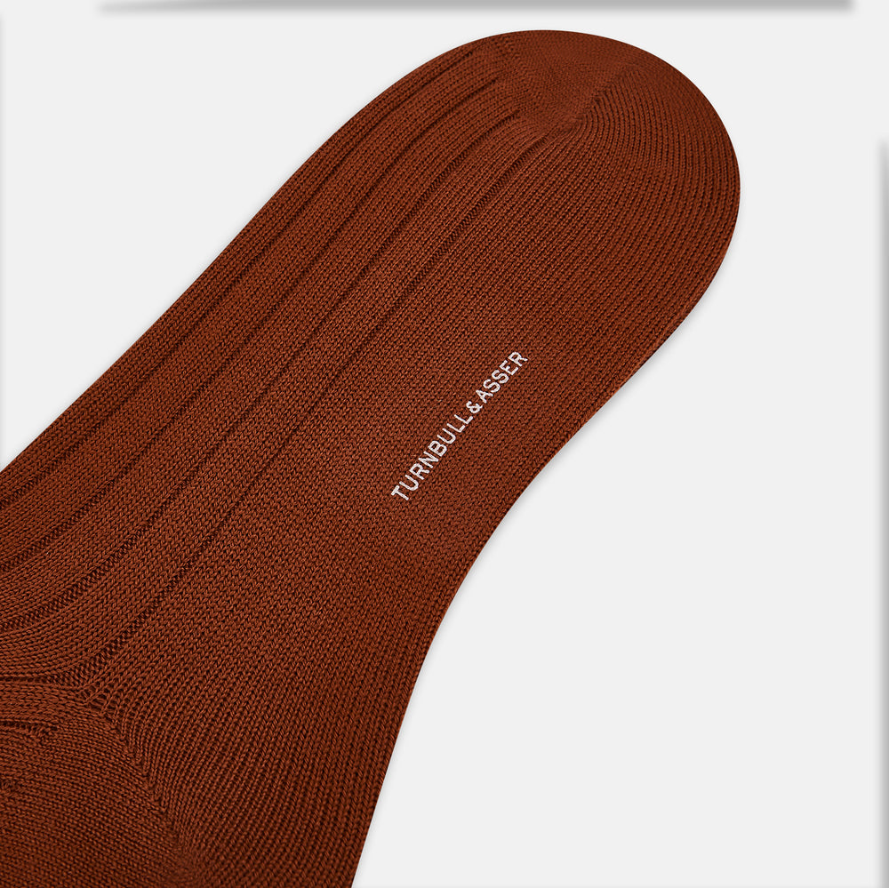Rust Ribbed Wool Long Socks 13