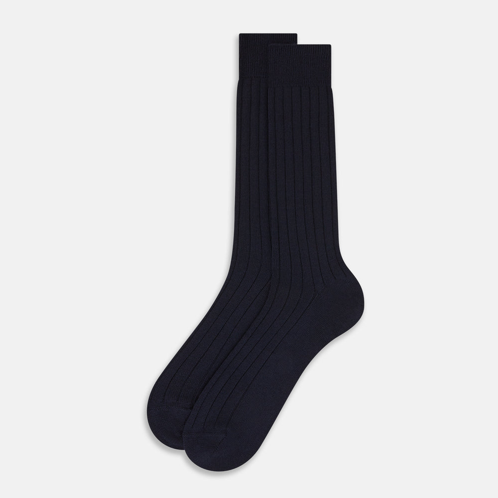 Navy Ribbed Wool Mid-length Socks 13