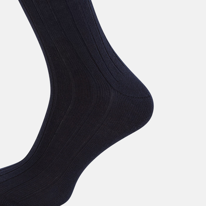 Navy Ribbed Wool Mid-length Socks Image 3