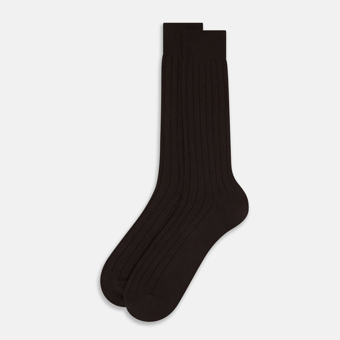 Dark Chocolate Ribbed Wool Mid-length Socks Image 1