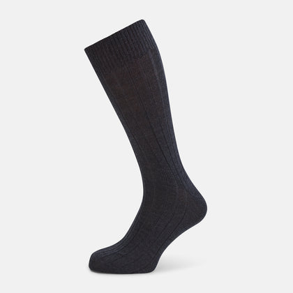 Charcoal Ribbed Wool Mid-length Socks