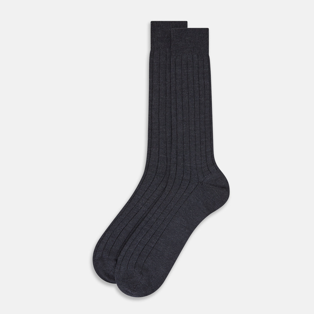 Charcoal Ribbed Wool Mid-length Socks 13