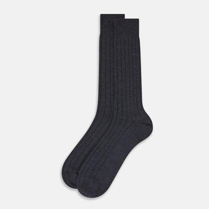 Charcoal Ribbed Wool Mid-length Socks Image 1