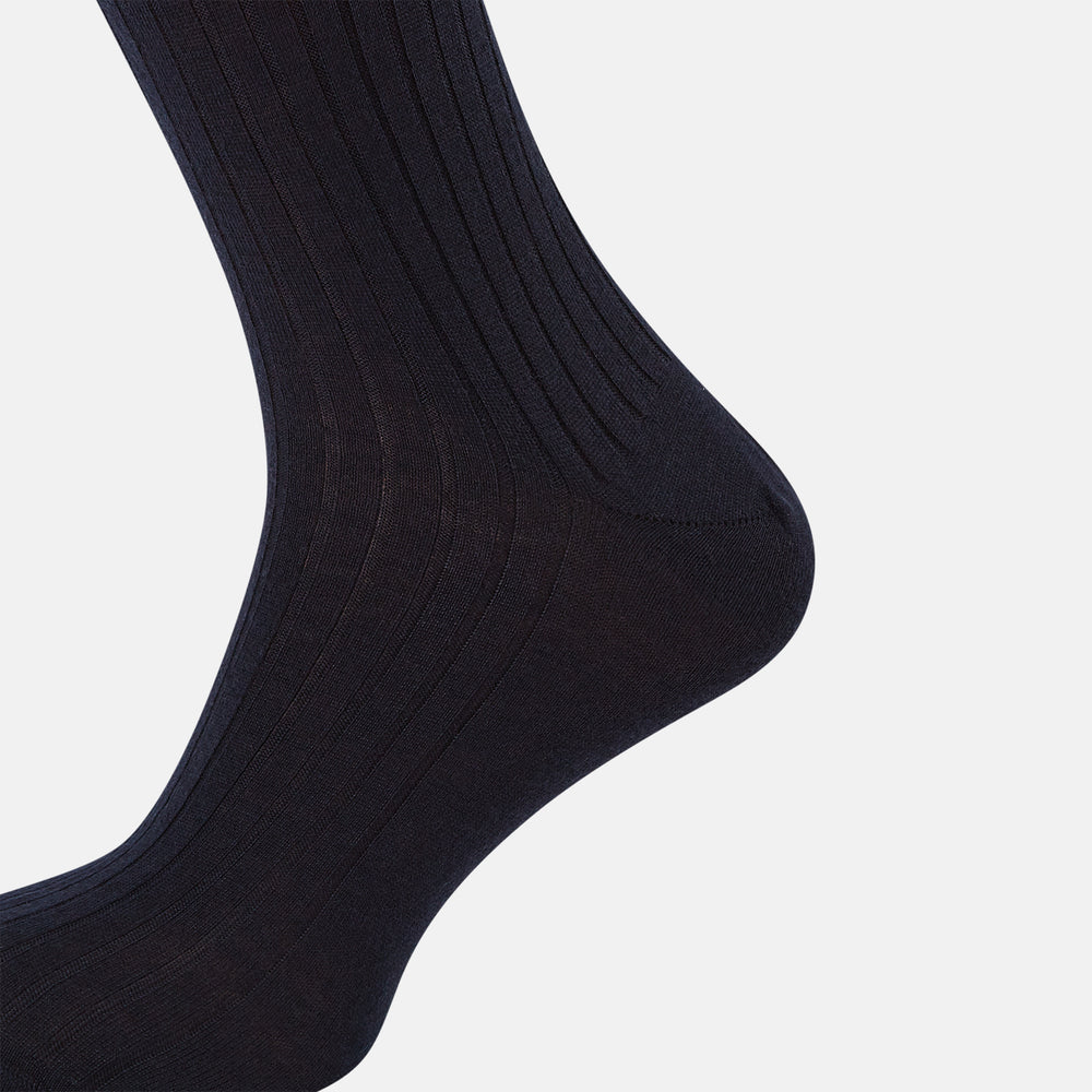 Navy Ribbed Cashmere Silk Long Socks 13
