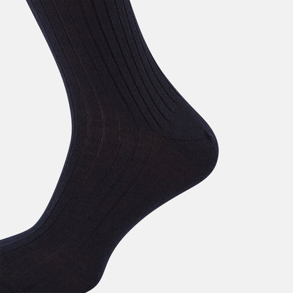 Navy Ribbed Cashmere Silk Long Socks Image 3