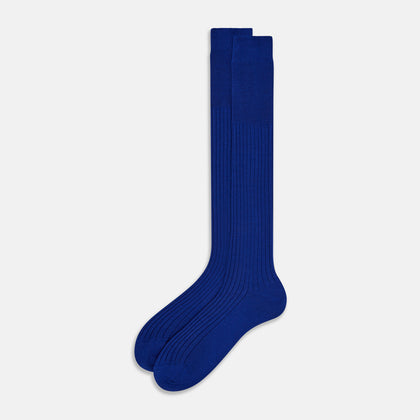 Royal Blue Ribbed Cashmere Silk Long Socks Image 1