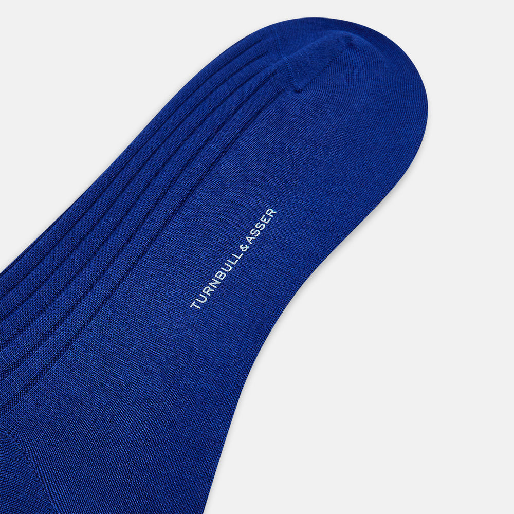 Royal Blue Ribbed Cashmere Silk Long Socks 13